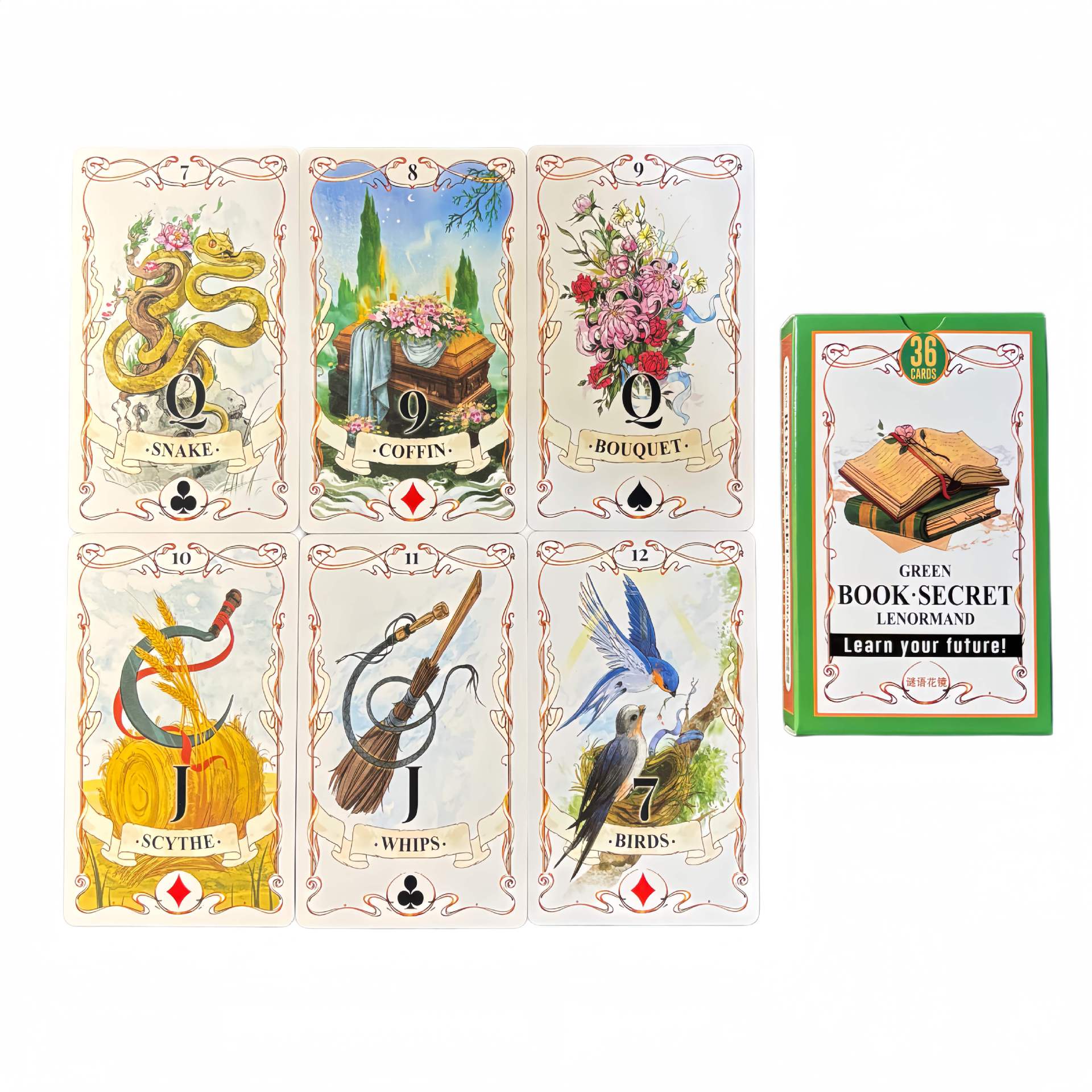 Board Game Yearbook - 36PCs Green Book Secret Lenormand Oracle