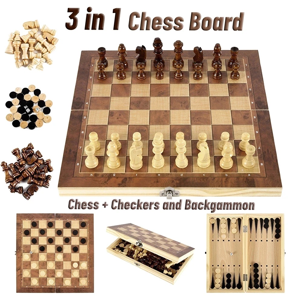 Board Game Quacks - 3 in 1 Wooden Checkers Backgammon
