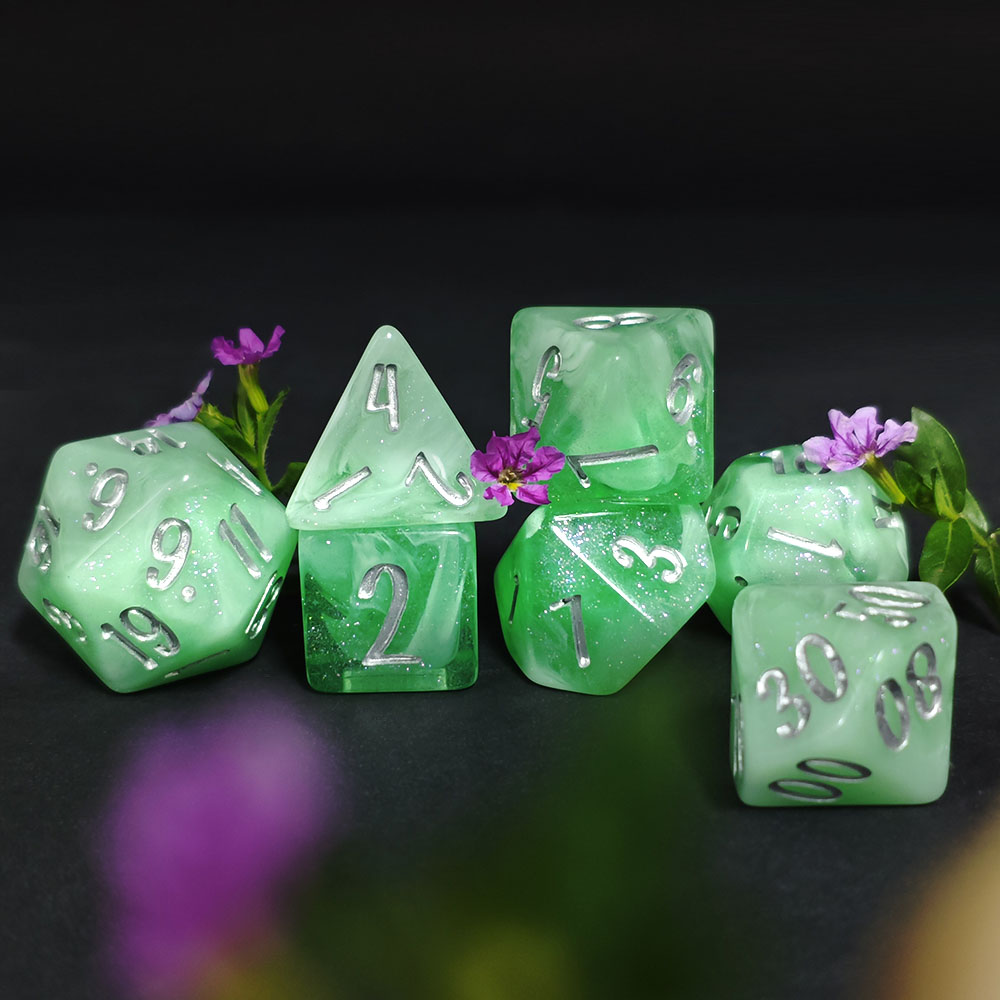 7Pcs Mint Green Swirl Glitter  - đánh giá và giá Board Game Rpg