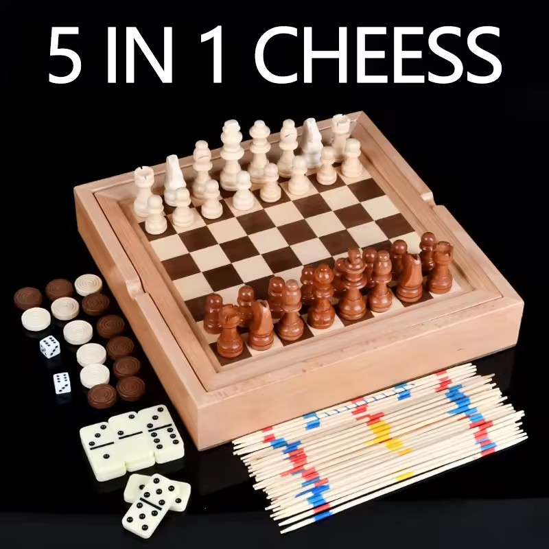 5 in 1 Wooden Chess Board Hand - đánh giá và giá Board Game Yearbook
